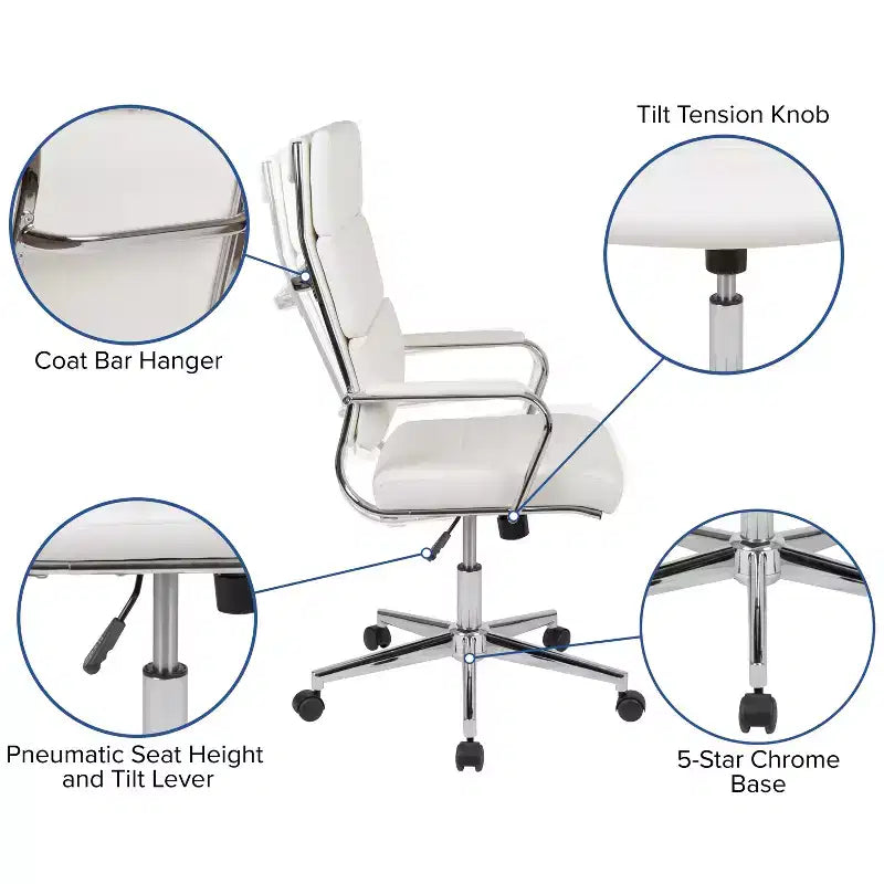 Sedia da ufficio ergonomica con schienale alto, braccioli imbottiti e base girevole