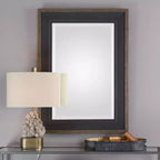 Specchio da parete rettangolare con vetro smussato e cornice in legno, 30L x 42A pollici