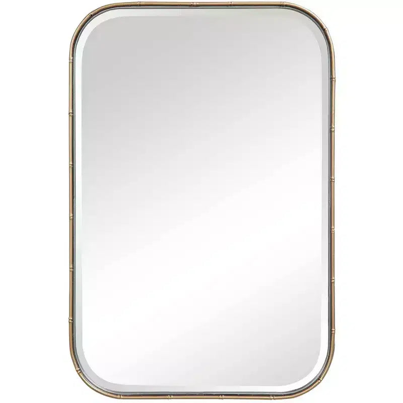Uttermost Rectangular Vanity Accent Wall Mirror Modern Beveled Antique Gold Iron Frame 20 1/4 Wide for Bathroom Bedroom Home