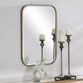 Specchio decorativo rettangolare da parete – Cornice in ferro dorato anticato, vetro smussato, 51,4 cm di larghezza