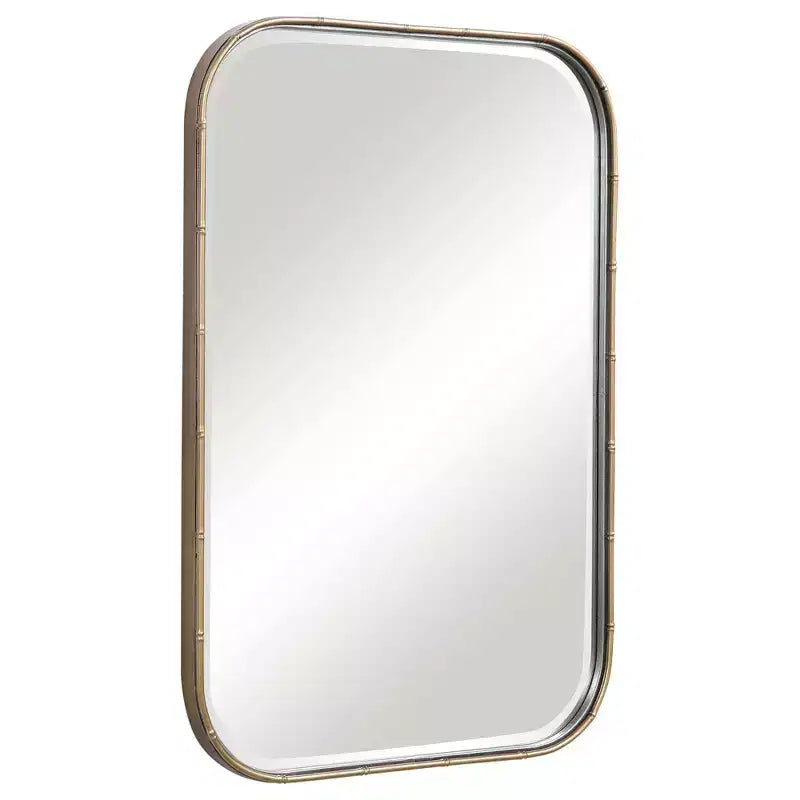 Specchio decorativo rettangolare da parete – Cornice in ferro dorato anticato, vetro smussato, 51,4 cm di larghezza