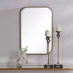 Specchio decorativo rettangolare da parete – Cornice in ferro dorato anticato, vetro smussato, 51,4 cm di larghezza