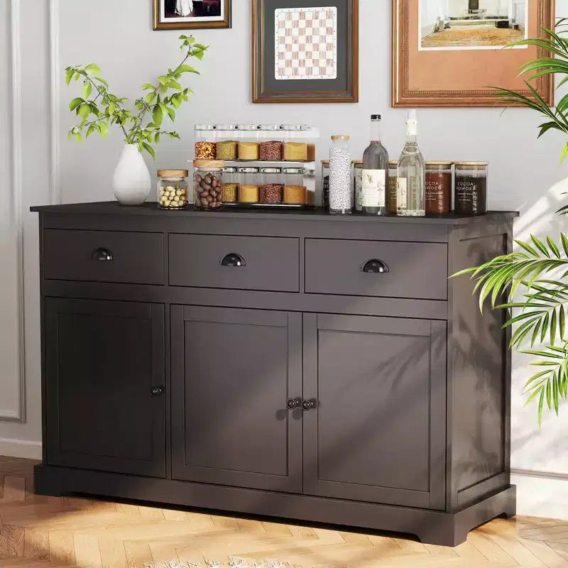 Credenza a buffet da 53,5" con 3 cassetti, armadietto a 3 ante e 2 ripiani regolabili