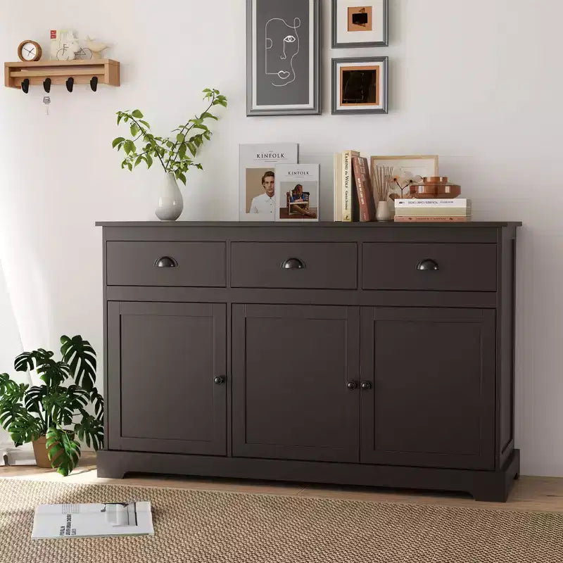 Credenza a buffet da 53,5" con 3 cassetti, armadietto a 3 ante e 2 ripiani regolabili