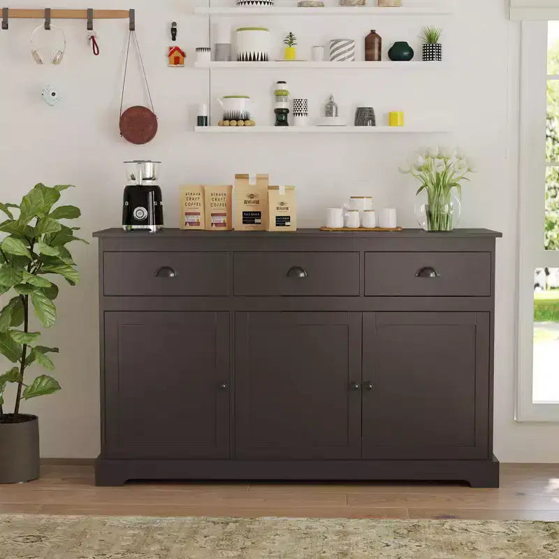 Credenza a buffet da 53,5" con 3 cassetti, armadietto a 3 ante e 2 ripiani regolabili