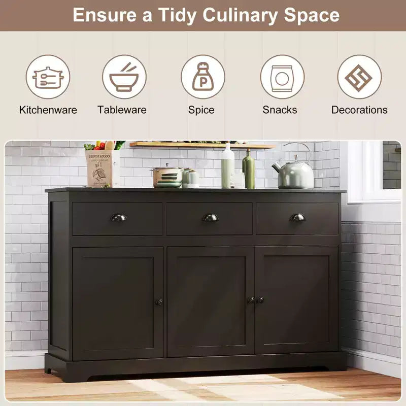 Credenza a buffet da 53,5" con 3 cassetti, armadietto a 3 ante e 2 ripiani regolabili