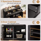Credenza a buffet da 53,5" con 3 cassetti, armadietto a 3 ante e 2 ripiani regolabili