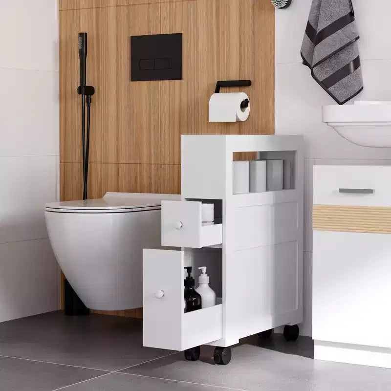 Mobiletto da bagno salvaspazio sottile in legno, con ruote, 6.25 x 20.5 x 28.25 pollici
