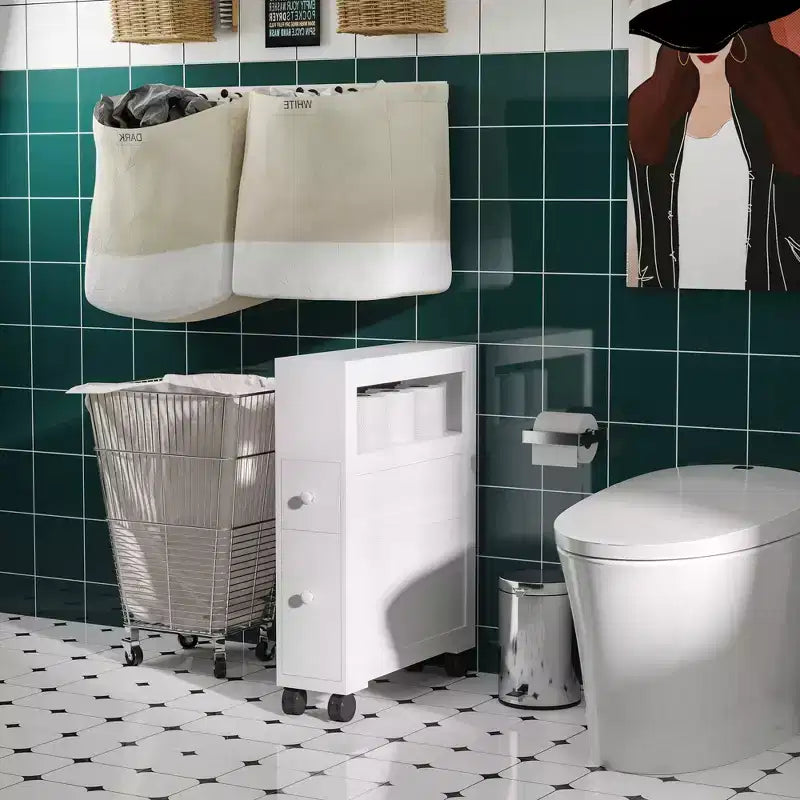 Mobiletto da bagno salvaspazio sottile in legno, con ruote, 6.25 x 20.5 x 28.25 pollici