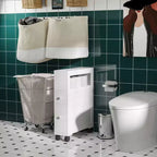 Mobiletto da bagno salvaspazio sottile in legno, con ruote, 6.25 x 20.5 x 28.25 pollici