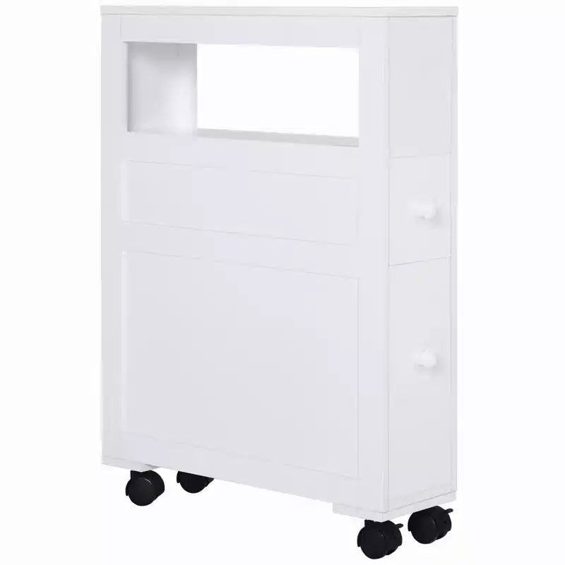 Mobiletto da bagno salvaspazio sottile in legno, con ruote, 6.25 x 20.5 x 28.25 pollici