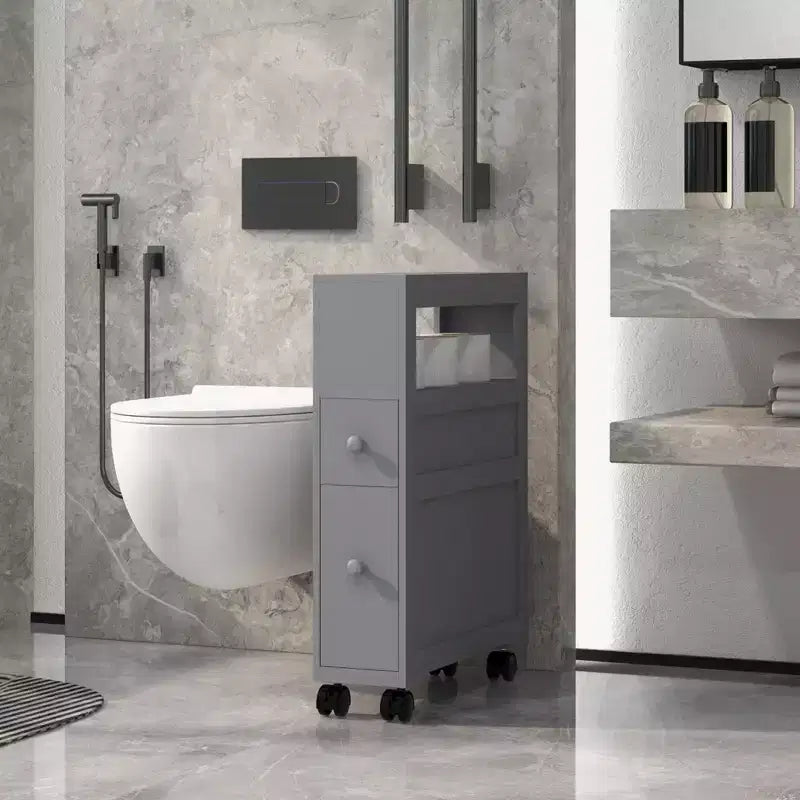 Mobiletto da bagno salvaspazio sottile in legno, con ruote, 6.25 x 20.5 x 28.25 pollici