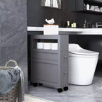 Mobiletto da bagno salvaspazio sottile in legno, con ruote, 6.25 x 20.5 x 28.25 pollici