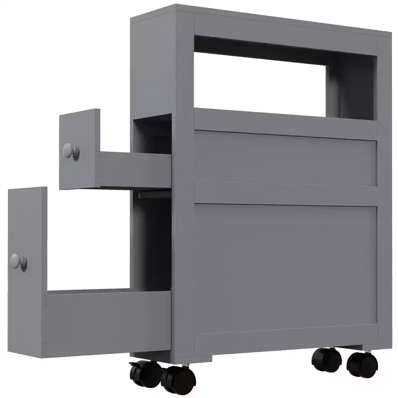 Mobiletto da bagno salvaspazio sottile in legno, con ruote, 6.25 x 20.5 x 28.25 pollici