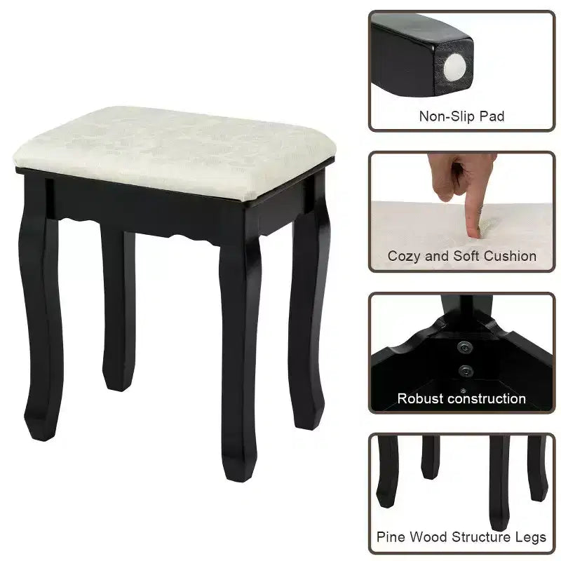 Set Toeletta con 5 Cassetti, Luci a LED e Specchio – Nero