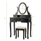 Set Toeletta con 5 Cassetti, Luci a LED e Specchio – Nero