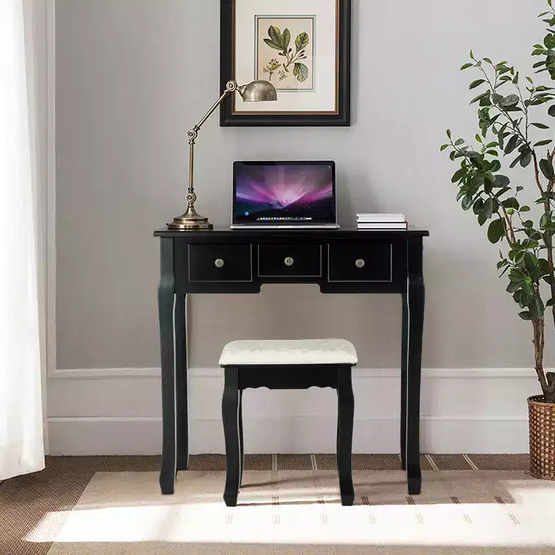 Set Toeletta con 5 Cassetti, Luci a LED e Specchio – Nero