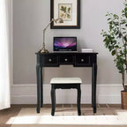 Set Toeletta con 5 Cassetti, Luci a LED e Specchio – Nero