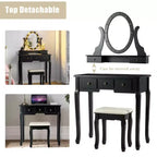 Set Toeletta con 5 Cassetti, Luci a LED e Specchio – Nero