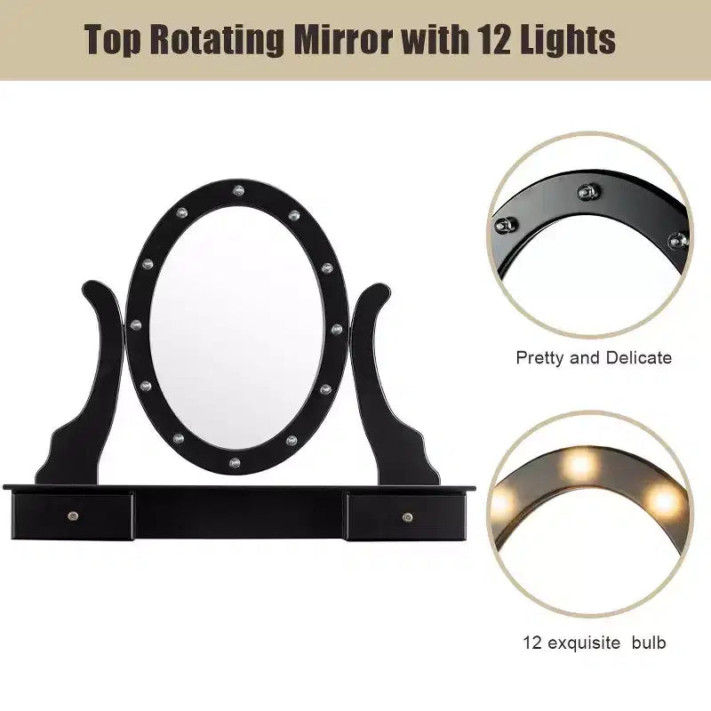 Set Toeletta con 5 Cassetti, Luci a LED e Specchio – Nero