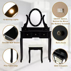 Set Toeletta con 5 Cassetti, Luci a LED e Specchio – Nero